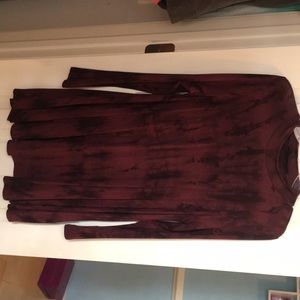 Long sleeve piko dress Maroon and black tie dye
